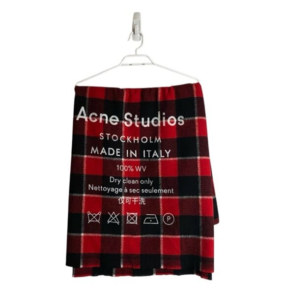 Acne Studios 100% Wool Red and Black Checkered Logo Scarf - Picture 2 of 8